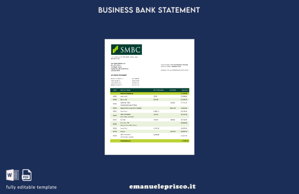 stile verificato Modello di estratto conto aziendale SMBC Bank in formato Word e